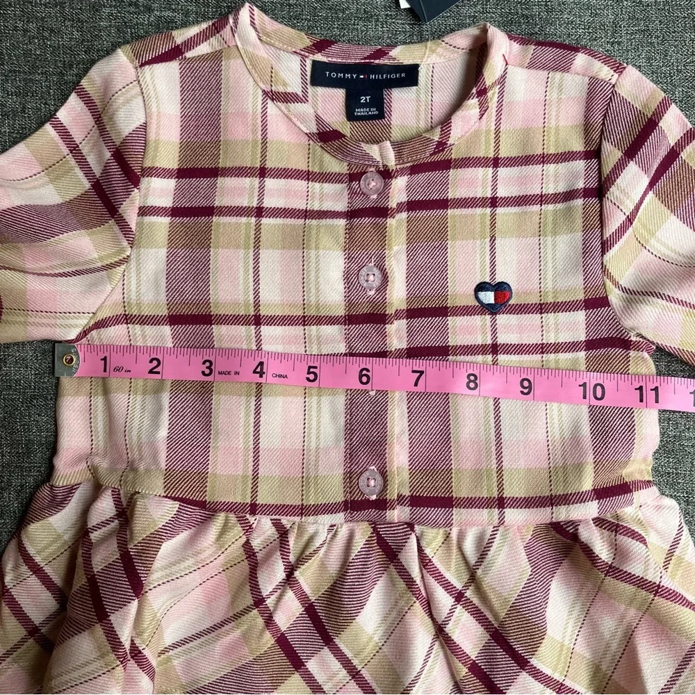 NWT Tommy Hilfiger Girls 2 Piece Set Pink Plaid Top Corduroy Khaki Pants 2T